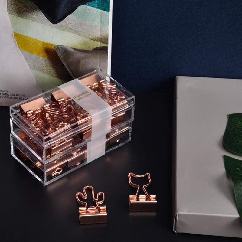 Supfoxer Cactus Binder Clips with Cute Rose Gold Medium Binder Clips in Acrylic Crystal Box for Office School and Home Supplies - Image 4